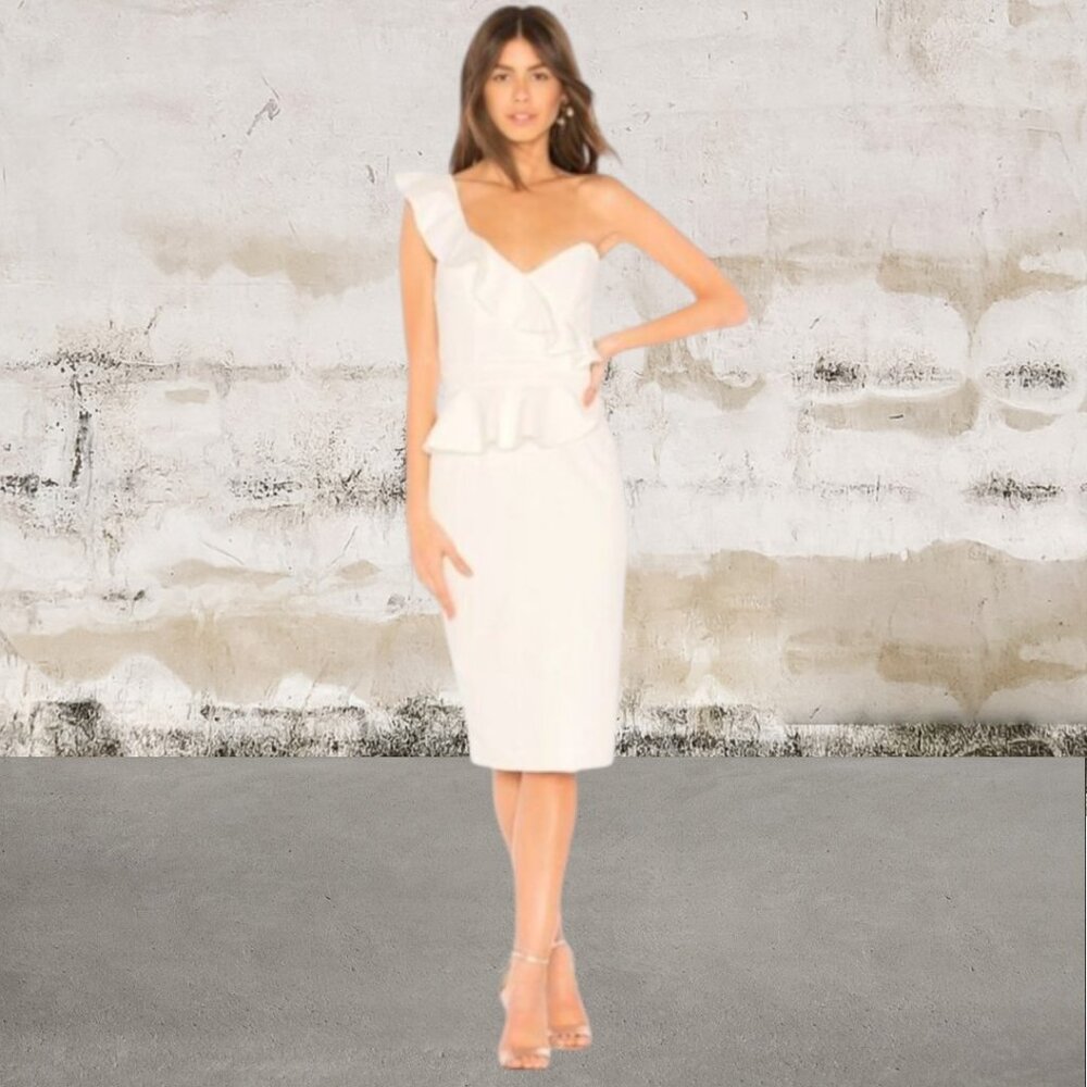 Bardot NWT White One Shoulder Camelia Peplum Dress Size 6